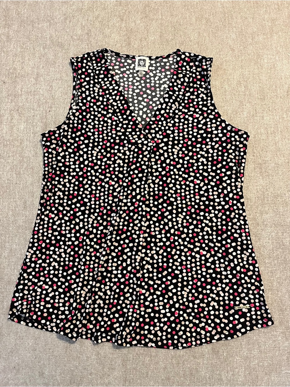 Anne Klein Polka Dot Sleeveless V-Neck Blouse Size Small